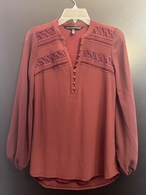 White House Black Market Long-Sleeve Crochet Yoke Blouse - Rust